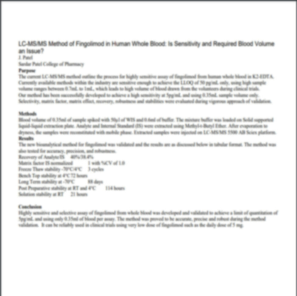 LC-MS/MS Method of Fingolimod in Human Whole Blood: Is Sensitivity and Required Blood Volume an Issue?