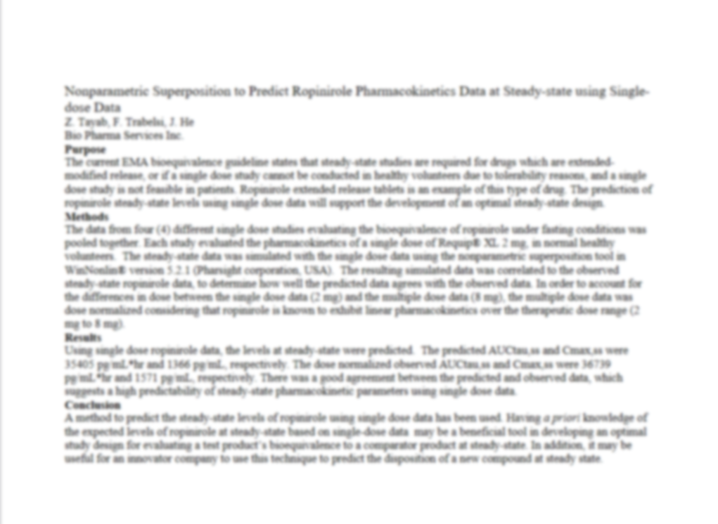 Nonparametric Superposition to Predict Ropinirole Pharmacokinetics Data at Steady-state using Singledose Data