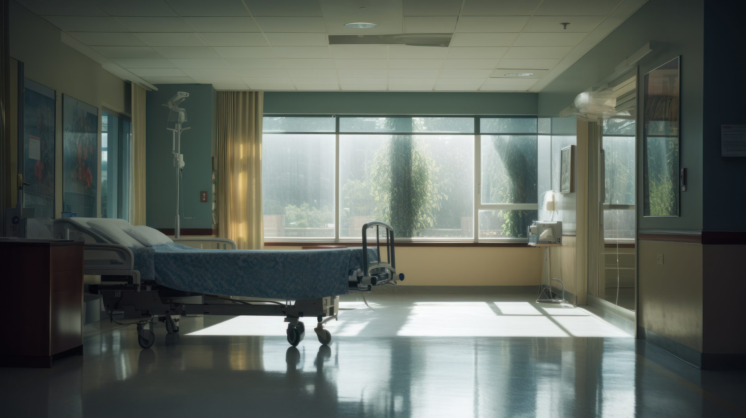 Photograph of Window in ward of hospital corridor. 